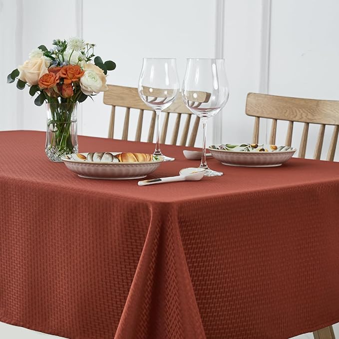 maxmill Square Tablecloth Weaved Pattern Spillproof Wrinkle Resistant Soft Fall Table Cloth for Harvest Thanksgiving Dinner, Halloween Party Washable Polyester Fabric, 60 x 60 Inch, Rustic Brick