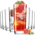 Drinking Glasses Set of 8, 16 oz Water Glasses, Wide Mouth Design Lead-Free Crystal Highball Glassware, Tall Glass Cups for Cocktail Parties, Family Dinners, and Tom Collins Bar Glassware