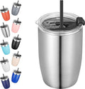 VEGOND Stainless Steel 12 oz Tumblers bulk Vacuum Insulated Double Wall Travel Tumbler with Lid and Straw Reusable Tumbler, Stainless 1 Pack