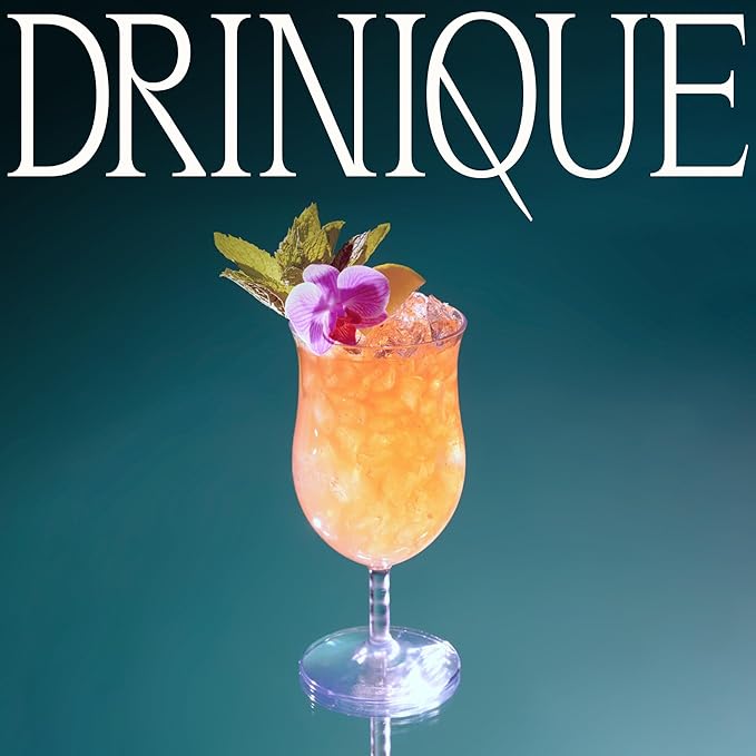 DRINIQUE 13oz Unbreakable Hurricane Cocktail Glass (Set of 4) Shatterproof Tropical Tritan Plastic Cup - White