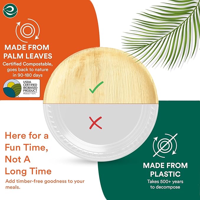 ECO SOUL Palm Leaf Plates 6" Round (100 Count) - Disposable, Eco-Friendly, Biodegradable Bamboo Appetizer Plates - Perfect Dinnerware for Parties, Weddings, Events & Holidays