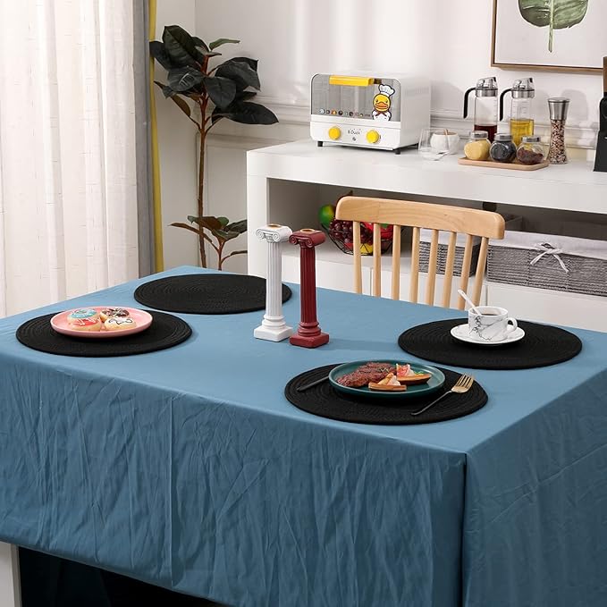 Set of 6 Round Woven Placemats,13.8 inch Cotton Plate Chargers Black Thick Tablemats Braided Tablemats for Dining Rattan Mats Weave Placemats for Table Decoration
