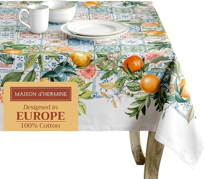 Maison d' Hermine Table Cloth Rectangle Table 100% Cotton 70 x 120 Inches Tablecloth Reusable Decorative for Dining Room Farmhouse Home Valentines Day Decorations Spring Summer - Agrume