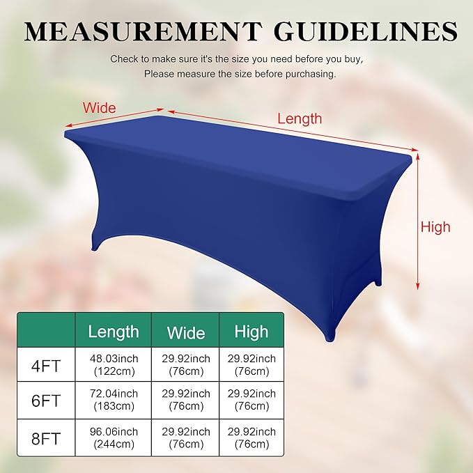 2Pack 6FT Table Cloth for Rectangular Fitted Events Stretch Gemstone Blue Table Covers Washable Spandex Tablecloth Protector for Party, Wedding, Cocktail, Banquet, Festival