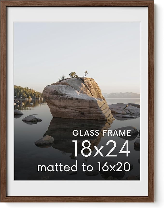Haus and Hues 18x24 Picture Frame with Real Glass and Walnut American Oak Matted to 16x20 - Oak 18x24 Frame Wood - Includes Vertical & Horizontal Hang - Ideal for Home, Room, Office (18x24 in, Walnut)