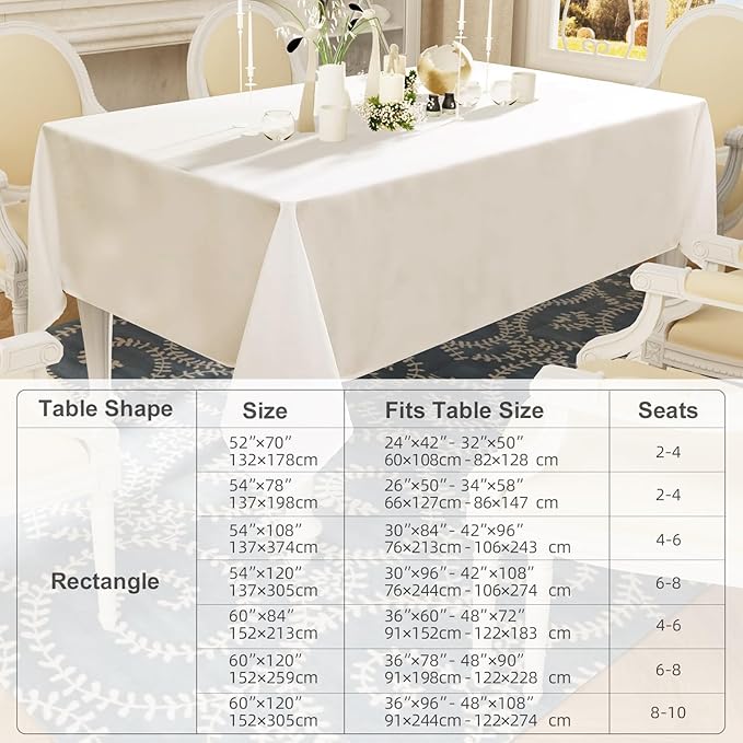Smiry 4 Pack Rectangle Table Cloth, Waterproof Anti-Scratch Polyester Tablecloth, Decorative Washable Fabric Table Cover for Dining, Buffet, Parties and Outdoor, 60x84, Beige