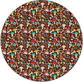 Elastic Tablecloth, Mushrooms Decorative Fabric Table Cover for, Attractive Various Cartoon Leaves and Mushrooms Graphic, Fit Round Tables 35inch Diameter, for Outdoor Indoor Use, Brown