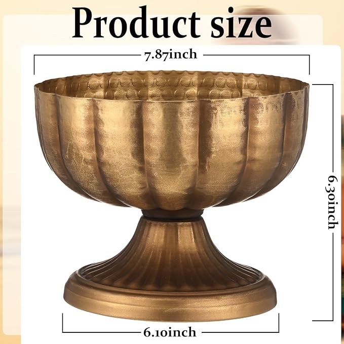 Distressed Gold Metal Compote Bowl Compote Vase Centerpieces for Table Pedestal Vase for Wedding Birthday Party Anniversary Indoor Outdoor Activity, 8 Diameter(Distressed Gold,10 Pcs)