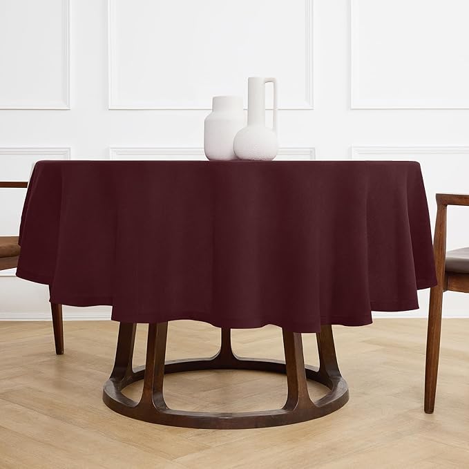 Solino Home Linen 60 Inch Round Tablecloth - 100% Pure Linen Burgundy Round Tablecloth - Machine Washable Table Cloth for Valentines - Sonoma