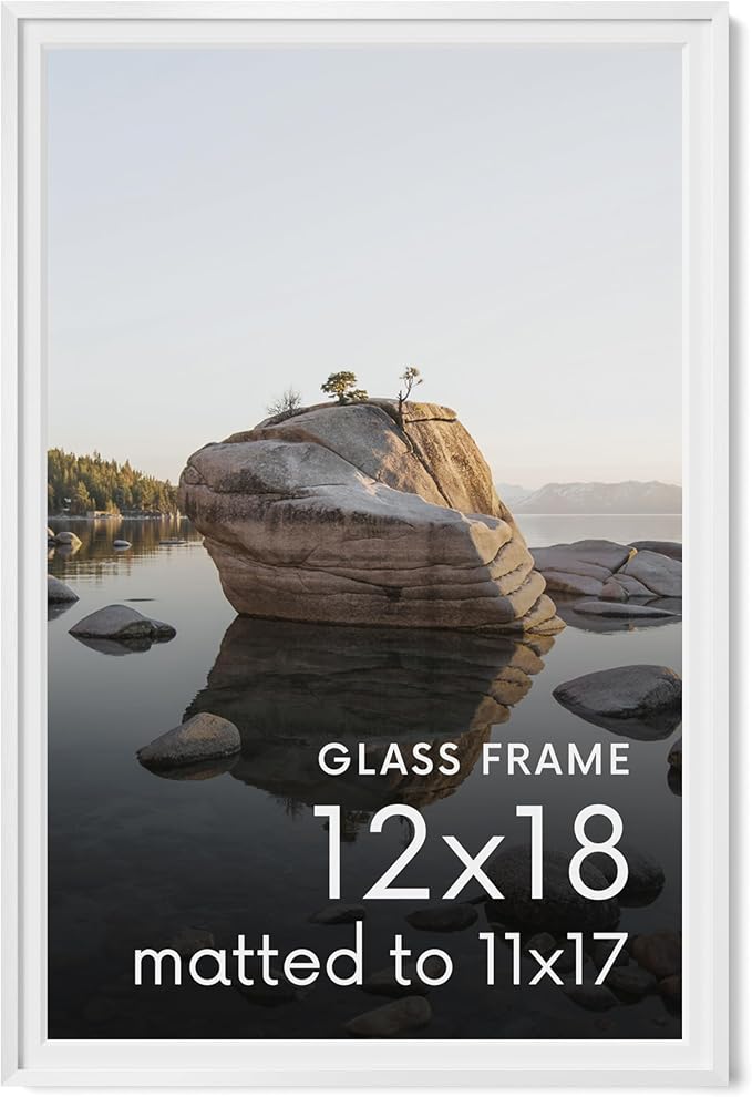 HAUS AND HUES 12x18 Picture Frame with Real Glass & White Premium-Grade Metal Matted to 11x17 - Aluminum 12x18 Frame White - Includes Hanging Kit - Ideal for Home, Office (12x18 in, White)