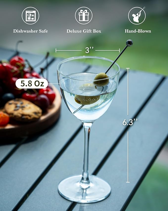 Nick and Nora Cocktail Glasses, 5.8Oz Hand Blown Martini Glasses Set of 4, 100% Lead-Free Crystal Coupe Glassware, Small Cocktail Glasses for Manhattan, Cosmopolitan, Espresso with Gift Box