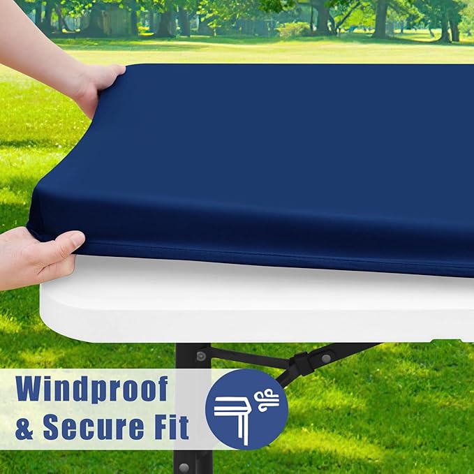 Spandex 4 Foot Rectangle Table Cloth 2 Pack, Elastic Fitted Tablecloths for Picnic, Stretch Washable Patio Table Cover for Outdoor, Camping, Banquet and Parties (Navy, 24"x48")