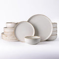 AmorArc Ceramic Dinnerware Sets, Wavy Rim Stoneware Plates and Bowls Sets, Highly Scratch Resistant | Dishwasher & Microwave Dishes set, Service for 8 (24pc)-Speckled Cappuccino