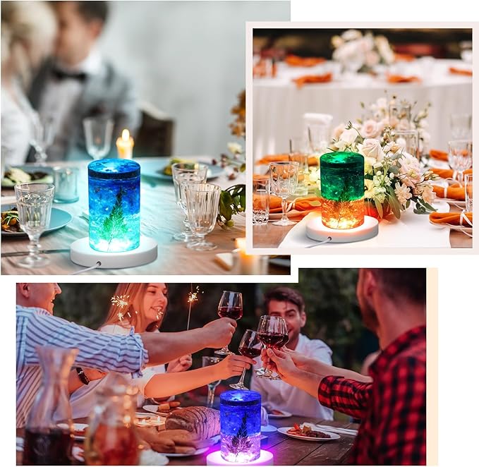 2 Pcs Light LED Base Wood LED Display Base for Glass Art Valentine Decor Crystal Acrylic Resin, 16 Colored USB Light with Remote Wooden Round Lamp Stand for 3D Crystal Ball Room Home Decor(White)