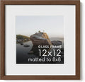 Haus and Hues 12x12 Picture Frame with Real Glass & Walnut American Oak Matted to 8x8 - Oak 12x12 Frame With Mat - Includes Vertical & Horizontal Hang - Ideal for Home, Room, Office (12x12 in, Walnut)
