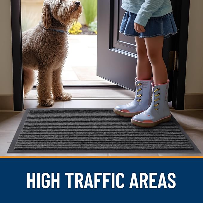 OLANLY Front Door Mat Indoor Outdoor Entrance, Waterproof Heavy Duty Doormat, Fade Resistant, Low Profile, Easy Clean Patio Porch Welcome Floor Mats for Entry, 47x34, Charcoal Grey