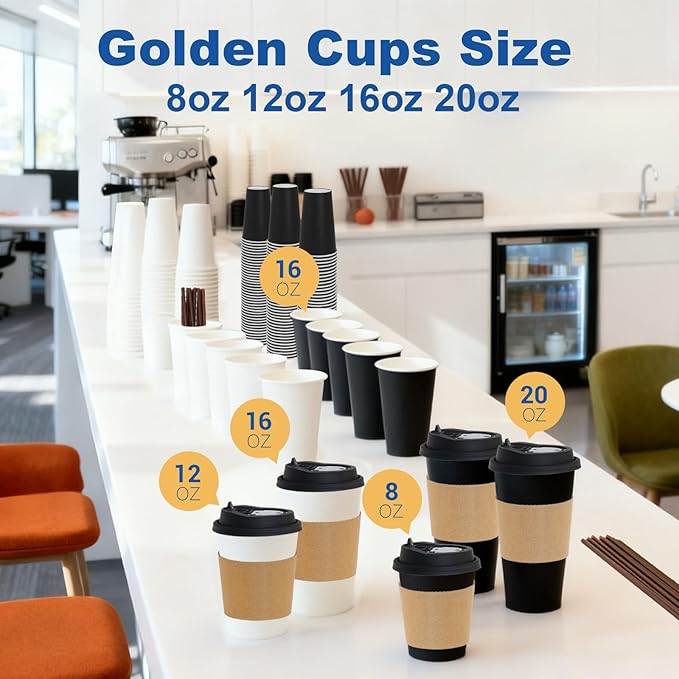 20 oz 500 Pack Coffee Cups with Lids and Sleeves, Straws, Hot Disposable To Go Travel Paper Cups Bulk for Office, Home Coffee Bar Accessories, Chocolate, Cocoa, Beverage (White)