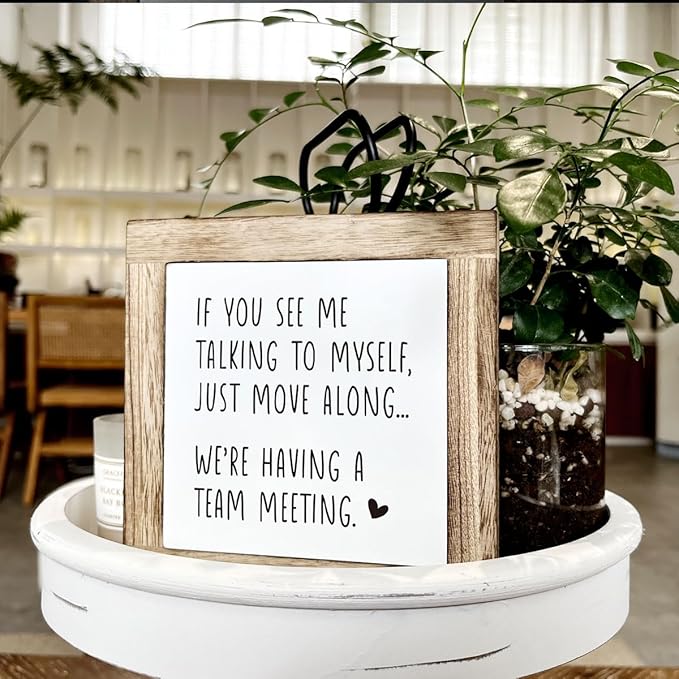 Office Decor, Funny Meeting Sign, If You See Me Talking To Myself Move Along We're Having A Team Meeting Sign, Wooden Box Signs for Office Decor, Work Humor, Office Tabletop Desk Decor, white