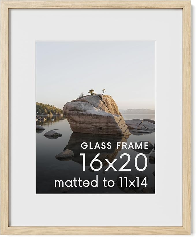 HAUS AND HUES 16x20 Picture Frame with Real Glass and Natural American Oak Matted to 11x14 - Oak 16x20 Wood Frame - Includes Vertical & Horizontal Hang - Ideal for Home, Office (16x20 in, Natural)