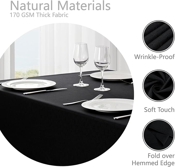 2 Pack Rectangle Tablecloth, 60x120 inch, Water Resistant Wrinkle Free Linen Textured Table Cloth Washable, Decorative Fabric Table Cover for Dining, Party and Camping, Black