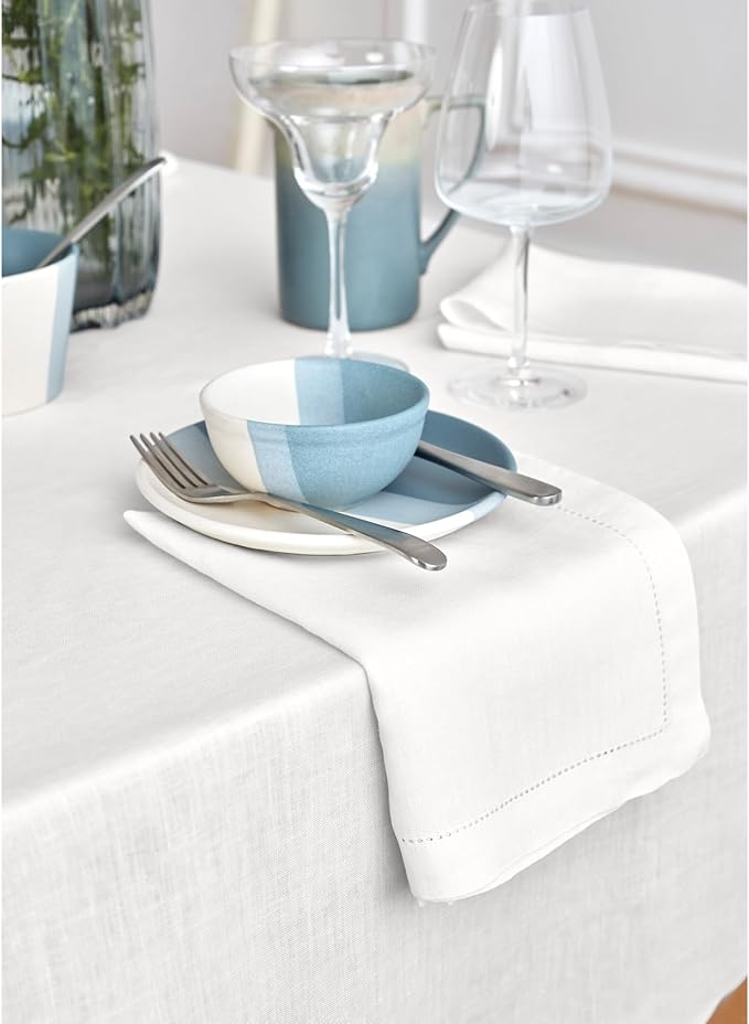 Solino Home White Linen Tablecloth 70 x 120 Inch - 100% Pure Linen Table Cloth for Rectangle Tables - Sonoma, Machine Washable Tablecloth for Winter, Valentines, Spring, Easter