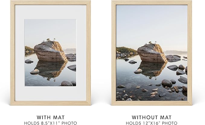 HAUS AND HUES 12x16 Picture Frame with Real Glass and Natural American Oak Matted to 8.5x11 - Oak 12x16 Frame Wood - Includes Vertical & Horizontal Hang - Ideal for Home, Office (12x16 in, Natural)