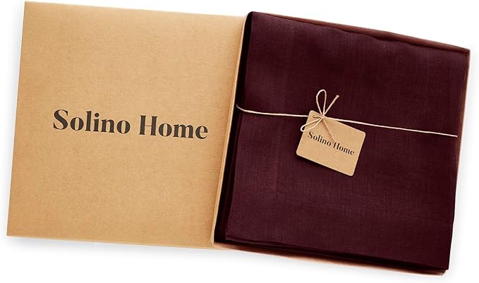 Solino Home Linen Burgundy Tablecloth 70 x 108 Inch - 100% Pure Linen Rectangular Tablecloth - Machine Washable Table Cloth for Valentines - Sonoma