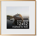 HAUS AND HUES 12x12 Picture Frame with Real Glass & Brass Premium-Grade Metal Matted to 8x8 - Aluminum 12x12 Frame With Mat - Includes Hanging Kit - Ideal for Home, Office (12x12 in, Brass)