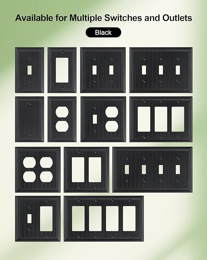 2-Pack Classic Beadboard Single Toggle Light Switch Cover Plate, Durable Natural Bamboo Fiber Decorative Switch Plate Covers, Matte Black 1 Gang Wall Plate