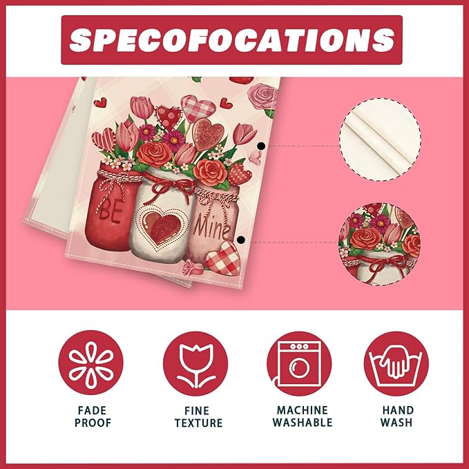 XCHI Roses Flowers Love Hearts Vase Valentine’s Day Table Runner Table Decoration for Party Home Kitchen Dining Dinner Holiday Decor 13x60 Inch