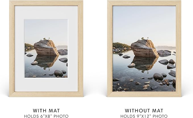 HAUS AND HUES 9x12 Picture Frame with Real Glass and Natural American Oak Matted to 6x8 - Oak 9x12 Frame Wood - Includes Vertical & Horizontal Hang - Ideal for Home, Office (9x12 in, Natural)