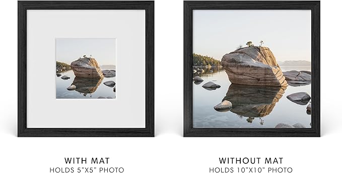 Haus and Hues 10x10 Picture Frame with Real Glass and Black American Oak Matted to 5x5 - Oak 10x10 Frame With Mat - Includes Vertical & Horizontal Hang - Ideal for Home, Room, Office (10x10 in, Black)