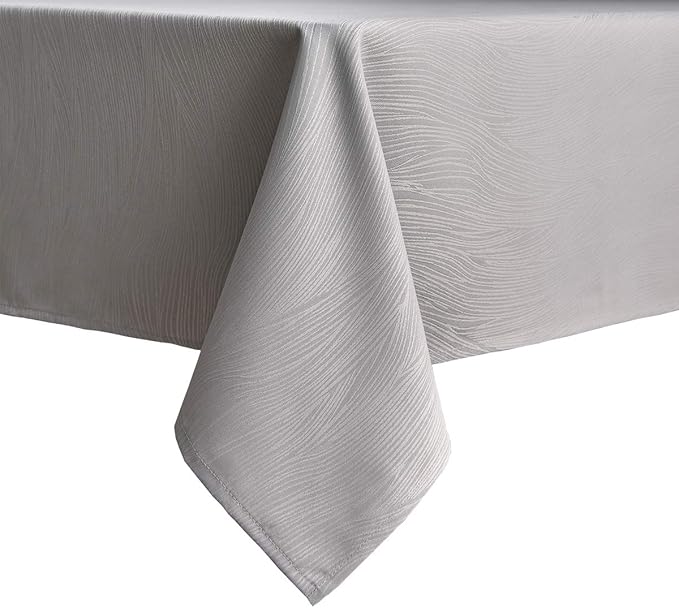 maxmill Jacquard Table Cloth Swirl Pattern Spillproof Wrinkle Resistant Heavy Weight Soft Tablecloth for Kitchen Dinning Tabletop Decoration Outdoor Picnic Rectangle 52 x 70 Inch Light Grey