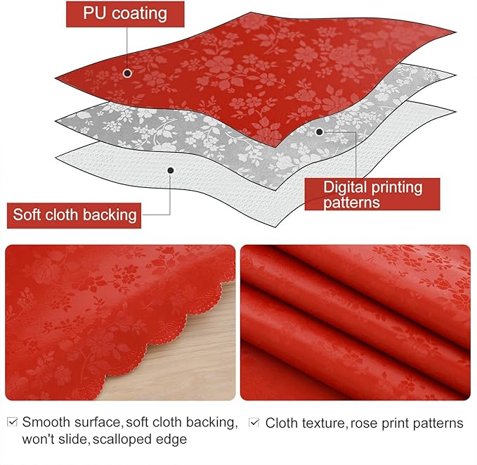 Smiry Round Table Cloth, Waterproof Heavy Duty Vinyl Tablecloths, Wipeable Washable Table Cover for Kitchen and Dining Room (Red, 70" Round)