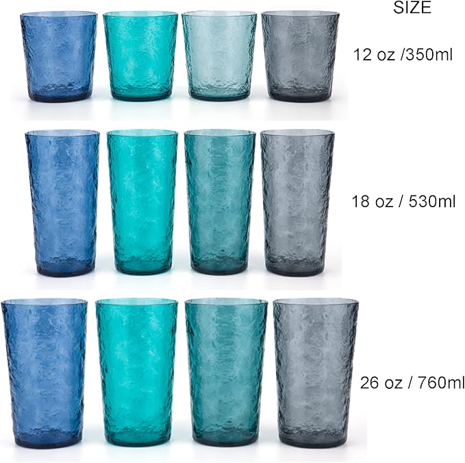 KX-WARE 18-ounce Acrylic Highball Glasses Plastic Tumbler, set of 8 Multicolor