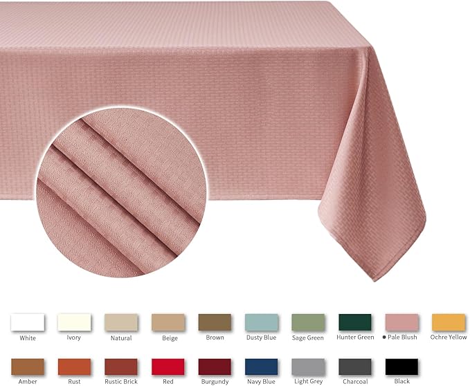 maxmill Tablecloth Weaved Texture Stain Resistant Waterproof, Wrinkle Resistant Washable Table Cloth, Fabric Table Cover for Dining Room, Indoor Outdoor Use, Rectangle 60 x 120 Inch, Pale Blush