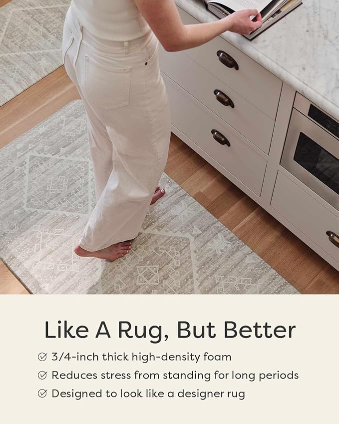 House of Noa Nama Standing Mat – Anti-Fatigue Cushioned Kitchen Mats for Floor | Ergonomic Bounce-Back Foam Kitchen Mats | Anti-Fatigue Mats for Kitchen & Standing | Nara Stripe Natural | 22" x 54"