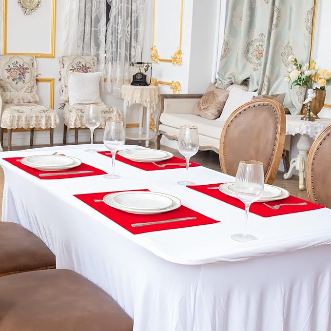 Linen Type Fabric Placemats Set of 4, Machine Washable, Heat Resistant, Wrinkle Free Thick Polyester Kitchen Place Mats for Dining Table (Red)