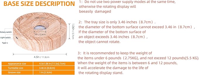 EUSTUMA Rotating LED Display Base Colorful Light Crystal Display Base Stand,Suitable for Glass Crystal Spherical Artwork,Holiday Party Decoration. (Wood)