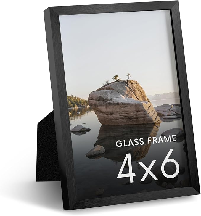 HAUS AND HUES 4x6 Picture Frame with Real Glass & Black Premium-Grade Metal - Aluminum 4x6 Picture Frame - Includes Easel Back, Hanging Kit - Ideal for Home, Office (4x6 in, Black)