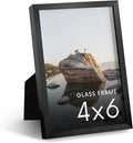 HAUS AND HUES 4x6 Picture Frame with Real Glass & Black Premium-Grade Metal - Aluminum 4x6 Picture Frame - Includes Easel Back, Hanging Kit - Ideal for Home, Office (4x6 in, Black)