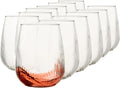 Stemless Wine Glasses Set of 12, 17Oz Red/White Wine Glasses with No Stem, Strip Textured Glassware Set, Dishwasher Safe, Ideal for Daily Use, Home Bar, Birthdays, Housewarming Gift