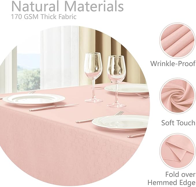 Rectangle 10 Feet Tablecloth 60x144 inch Linen Textured Table Cloth Stain and Wrinkle Resistant Washable Polyester, Decorative Table Cover Waterproof for Dining, Buffet and Camping, Pink