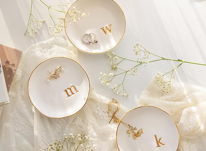 COLLECTIVE HOME - Ceramic Jewelry Tray, Decorative Trinket Dish for Rings Earrings Necklaces Bracelet Watch Keys, Birthday Mother's Day Christmas Gift for Women, 4.75", Glossy (o)