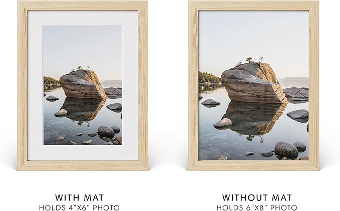 HAUS AND HUES 6x8 Picture Frame with Real Glass and Natural Oak Matted to 4x6 - Oak Glass Photo Frame - Includes American Oak, Easel Back, Vertical Hang - Ideal for Home, Office (6x8 in, Natural)
