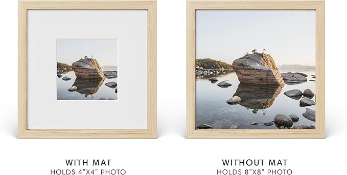 HAUS AND HUES 8x8 Picture Frames with Real Glass and Natural Oak Matted to 4x4 - Oak 8x8 Frame With Mat - Includes American Oak, Easel Back, Vertical Hang - Ideal for Home, Office (8x8 in, Natural)