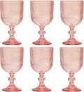 Pink Vintage Wine Glasses Set of 6, 11 Ounces Colored Glass Water Goblets, Unique Embossed Pattern High Clear Stemmed Glassware Wedding Party Bar Glass Drinking Cups Fancy Glasses Hand Wash Only