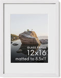 Haus and Hues 12x16 Picture Frame with Real Glass and White American Oak Matted to 8.5x11 - Oak 12x16 Frame White - Includes Vertical & Horizontal Hang - Ideal for Home, Room, Office (12x16 in, White)