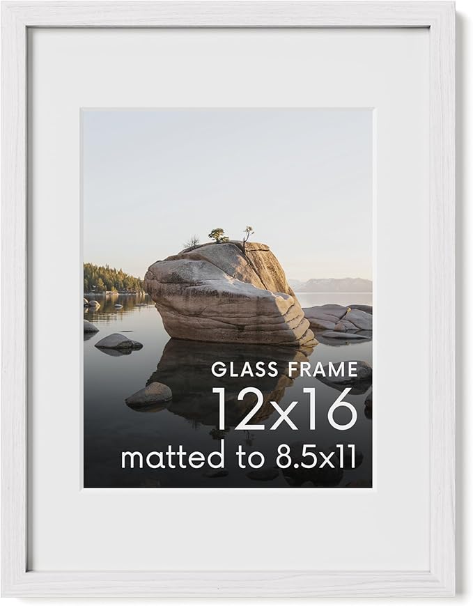 Haus and Hues 12x16 Picture Frame with Real Glass and White American Oak Matted to 8.5x11 - Oak 12x16 Frame White - Includes Vertical & Horizontal Hang - Ideal for Home, Room, Office (12x16 in, White)