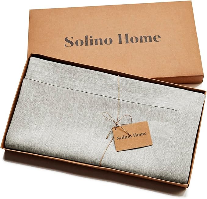 Solino Home Linen Tablecloth 54 x 72 Inch - 100% Pure Linen Oyster Grey Table Cloth for Rectangle Tables - Athena, Machine Washable Tablecloth for Spring, Easter